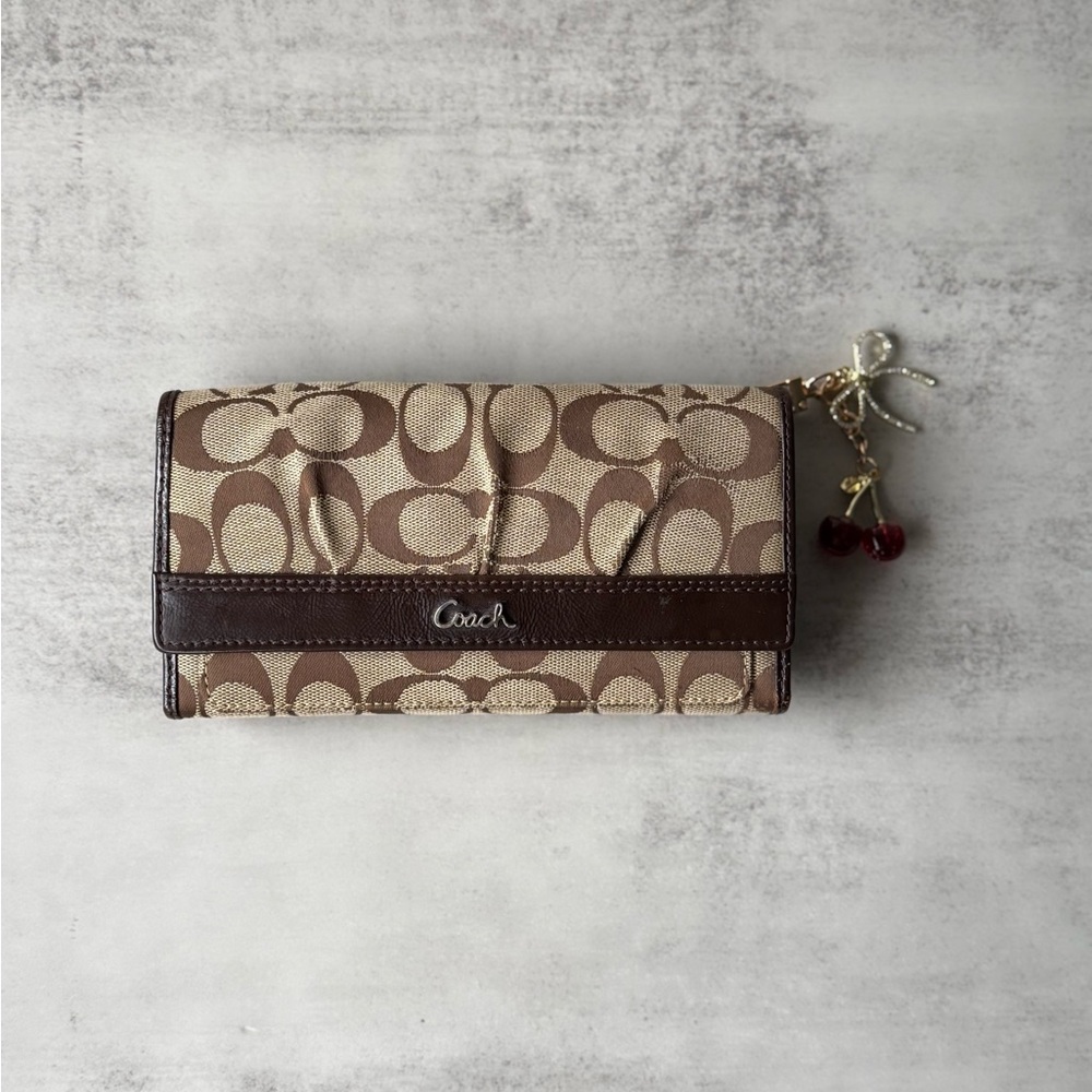 Brown Trifold Ashley Coach Canvas Wallet